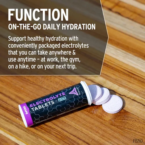 Vista 3 de Fluid Tactical - 40 tabletas de electrolitos efervescentes Uva 320 mg de sodio, 160 mg de potasio Prevención de deshidratación y recuperación