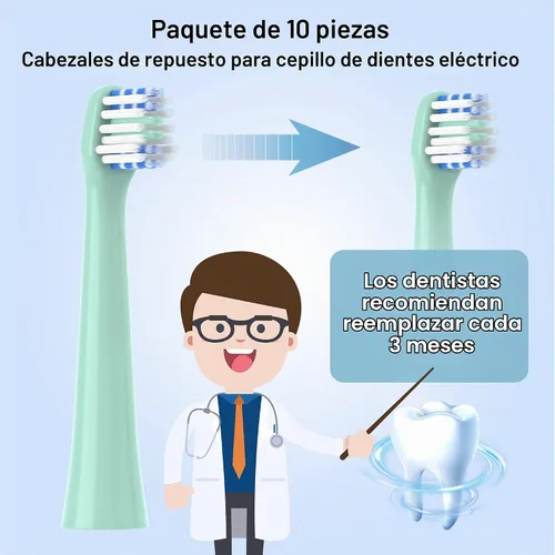 Vista 4 de Cabezales de repuesto para cepillo de dientes, paquete de 10 5 azul+5 verde