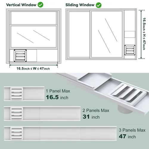 Vista 3 de Kit de ventilación para ventana Flehomo para manguera de 3" y 4" de diámetro, incluye cubierta de ventilación con solapas autocerrables, kit