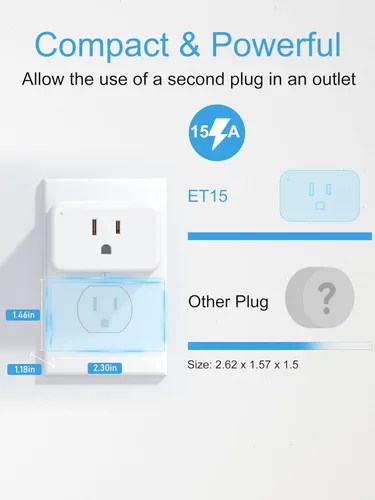 Vista 3 de EIGHTREE Mini Enchufe Inteligente 𝟓𝐆𝐇𝐳 Wi-Fi Compatible 𝟏𝟓𝐀, Enchufes Inteligentes que Funcionan con Alexa y Google Home y SmartThings, Monitor