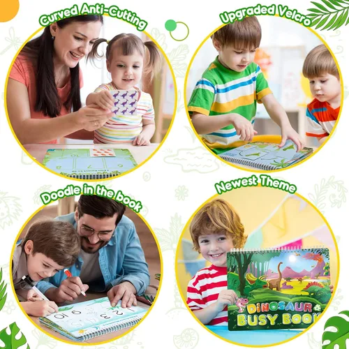 Vista 5 de MDINGTD Juguetes de dinosaurio para niños de 3 a 5 años, mi libro ocupado preescolar, juguetes Montessori para niños de 3, 4, 5, 6, 7 años, niños