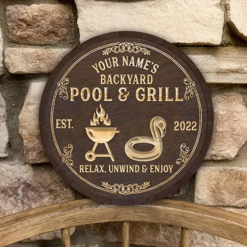 Vista 8 de Letrero personalizado para bar y parrilla en el patio trasero, decoración junto a la piscina, porche al aire libre, terraza, patio, bar, puerta