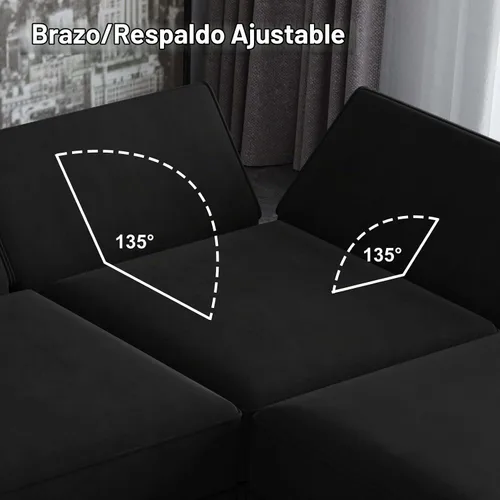Vista 6 de Belffin Sofá seccional modular con asiento de almacenamiento, sofá grande en forma de U con diván reversible de terciopelo con otomano, color negro