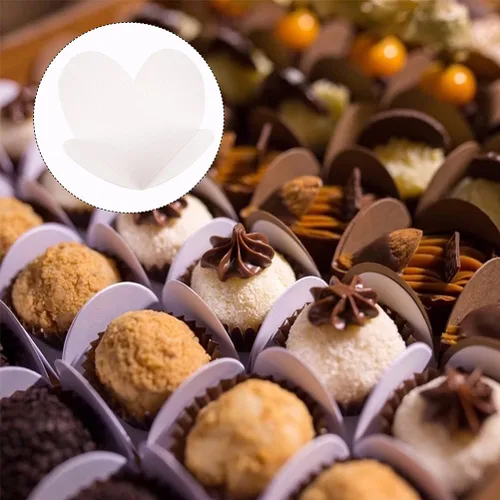 Vista 4 de Hemoton Copas de trufas de papel kraft, 400 unidades, envoltorios de chocolate, forros de postre para mini pasteles, magdalenas y suministros