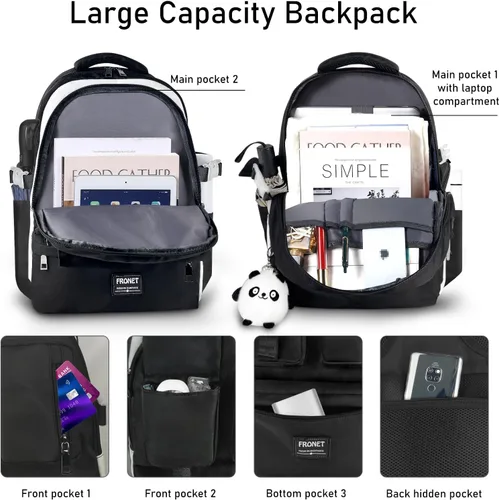 Vista 3 de FRONET Mochila para niñas y niños, mochila de viaje para hombres y mujeres, mochila escolar para estudiantes, adolescentes, niños, mochila