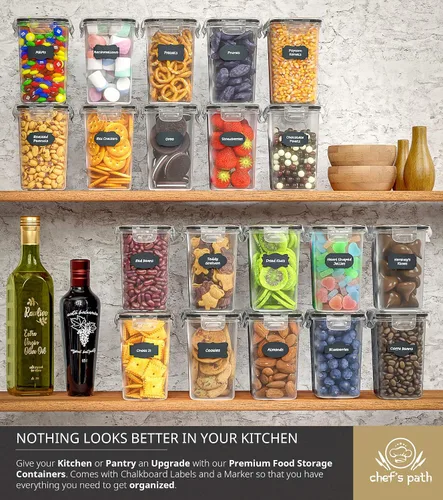 Vista 6 de Chef's Path Recipientes de plástico herméticos para alimentos con tapas - Paquete de 20 (1.6 litros cada uno) - Almacenamiento duradero para cocina