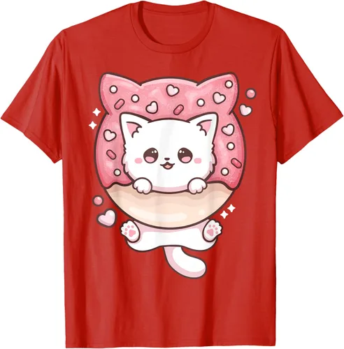Vista 103 de Camiseta Kawaii Cat Donut Anime Lover Otaku, Negro