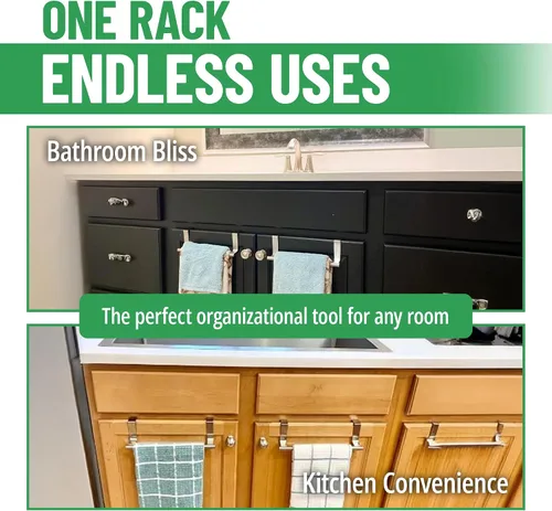 Vista 5 de Evelots Gancho para toallas, barra sobre la puerta del gabinete, cocina, baño, paquete de 2 unidades, soporte para toallas de cocina, puerta