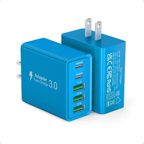 Vista 13 de [Paquete de 2] Cargador de pared USB C, bloque de cargador USB C de 60 W, bloques de carga rápida PD de 5 puertos, enchufe multipuerto 2USB C + 3USB