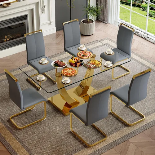 Vista 52 de Mesa de comedor moderna para mesa de comedor de mármol sintético de 4/6, 63 pulgadas, mesa de cocina rectangular, mesa de cocina y comedor de fácil