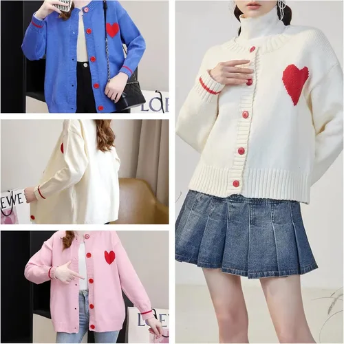 Vista 9 de Cárdigan de punto con corazones para mujer, lindo suéter Y2K con botones, ropa de abrigo S-2XL