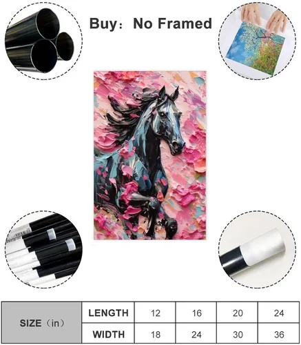 Vista 2 de Fyzuf Arte de pared de caballo pintura al óleo sobre lienzo, póster de caballo cubismo colorido de caballos lindos caballos estéticos, póster