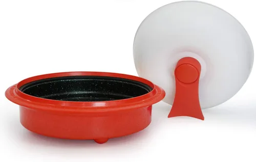 Vista 3 de Juego combinado de utensilios de cocina (sartén y sartén para parrilla) para horno de microondas, rojo