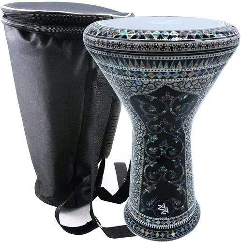 Vista 12 de La Darbuka Doumbek egipcia de 17" de Zaza Percussion con madreperla (Black Master)
