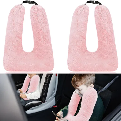Vista 8 de Hoteam 2 almohadas de viaje para automóvil para dormir en forma de U para el asiento trasero, adultos y niños, soporte para cabeza y cuerpo, Gris