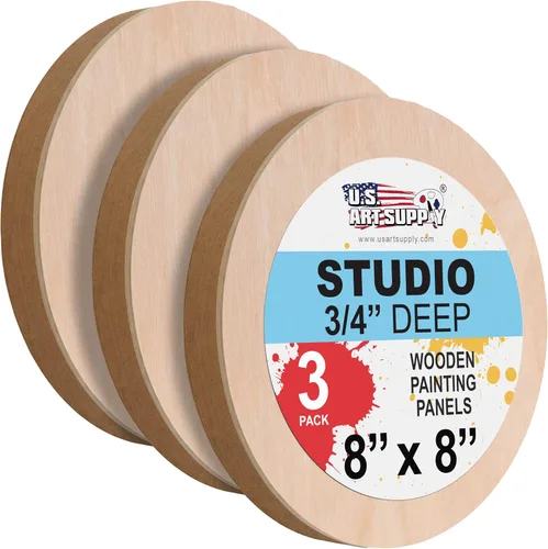 Vista 13 de U.S. Art Supply Paneles redondos de madera de abedul de 6 pulgadas sin terminar para pintura, lienzo de madera, paquete de 4 unidades de 3/4