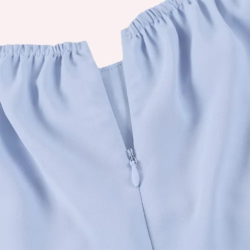 Vista 5 de LYANER Vestido para mujer con hombros descubiertos, envolvente, con volantes, manga corta abombada, fruncido y lazo en la espalda