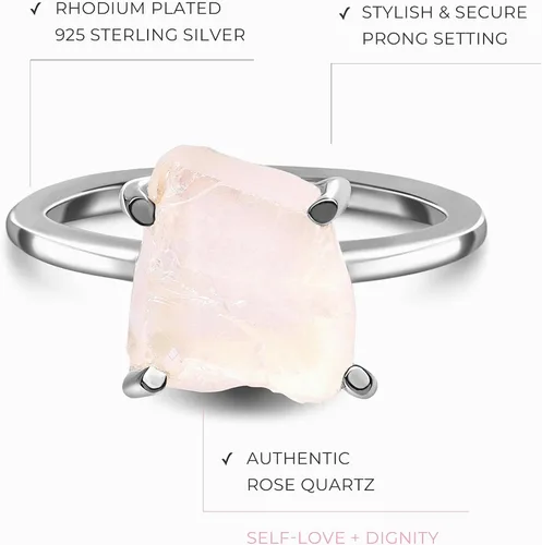 Vista 3 de Moon Magic - Auténtica piedra lunar, amatista, cuarzo rosa, anillos de aguamarinaplata de ley 925 real - Anillos de cristal crudo de oro rosa de 18