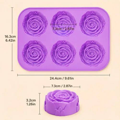Vista 3 de Juego de moldes de jabón de rosas grandes (paquete de 3), molde de silicona para hacer jabón hecho a mano, velas, chocolate, hornear y manualidades