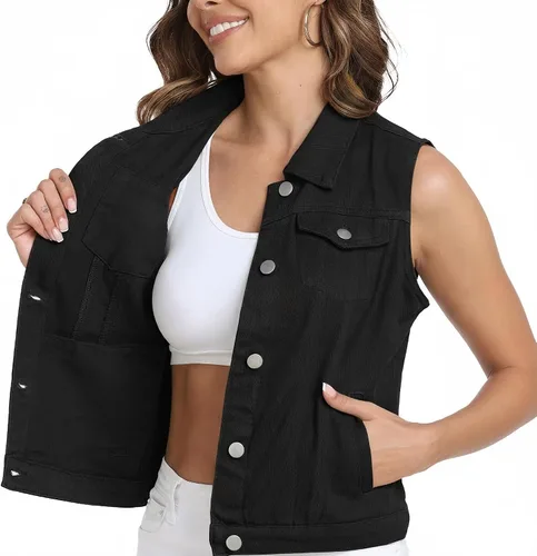 Vista 5 de Xeoxarel Chaleco de mezclilla para mujer, chaqueta vaquera sin mangas (XS-XXL)