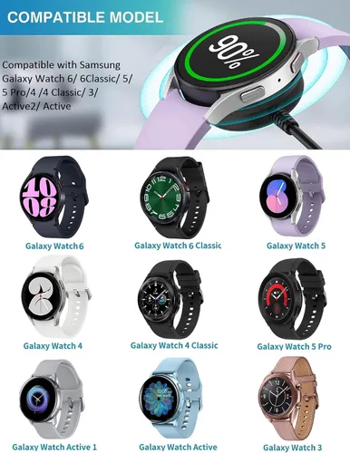 Vista 4 de Cargador USB para Samsung Galaxy Watch, base de carga compatible con Samsung Galaxy Watch 6/6 Classic/5 Pro/5/4/4 Classic/ 3/Active 2/Active, 3.3