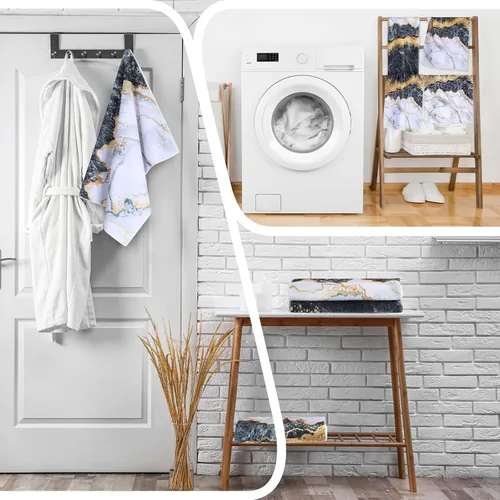 Vista 5 de Kinlop Juego de 4 toallas de cocina de mármol negro y dorado, toallas de mano con temática de mármol, accesorios de baño, paños de cocina, regalo
