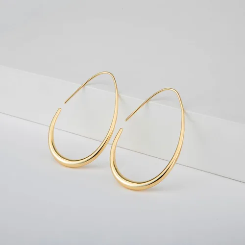 Vista 6 de Aretes de aro ligeros con forma de lágrima para mujer, chapados en oro blanco de 14 quilates, grandes y ovalados, de alto pulido, joyería de regalo