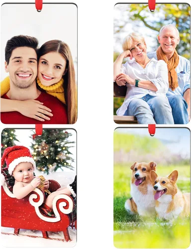 Vista 34 de Paquete de 4 adornos de Navidad personalizados 2025 de cerámica personalizada con foto y texto para decoración de árbol de Navidad, primera Navidad