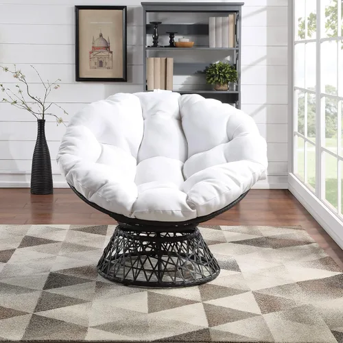 Vista 4 de OSP Home Furnishings – Silla Papasan de mimbre con giro de 360 grados, marco gris con cojín blanco