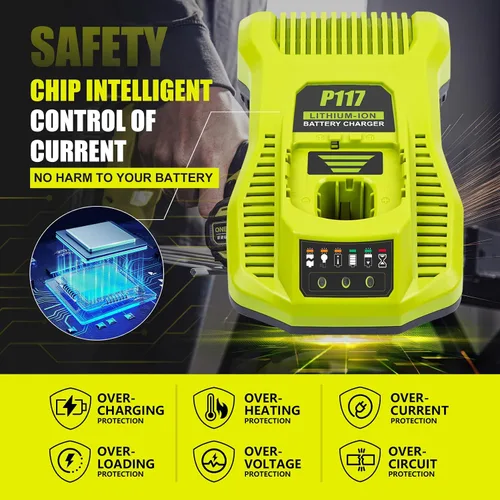 Vista 4 de 【Actualización】 Cargador de repuesto para cargador Ryobi de 18 V P117 compatible con Ryobi 12V-18V One+ batería de litio NiCad NiMh P102 P108 P189