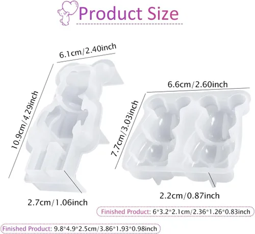 Vista 6 de 2 moldes de resina de oso de silicona 3D para velas de animales, molde de fundición de resina epoxi para llavero de bricolaje, jabón perfumado