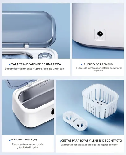 Vista 6 de SUNPOW Máquina Limpiadora Ultrasónica de Joyería – Cámaras Duales para Lentes de Contacto y Joyas, Limpiador Sónico de 45kHz para Plata y Oro
