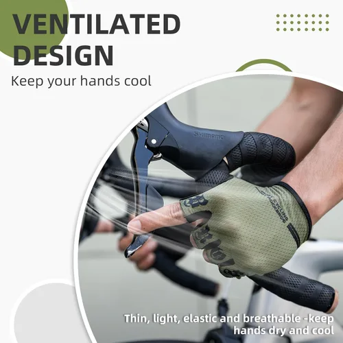 Vista 2 de ROCKBROS Guantes de ciclismo para hombres y mujeres, guantes de ciclismo transpirables de medio dedo, guantes acolchados que absorben los golpes