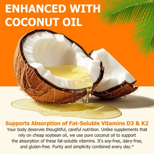 Vista 5 de Liefiet Vitamina D3 K2 10000 UI con 200 mg, cápsulas de vitamina D3 y K2, complejo de vitaminas D y K 2 en 1 con aceite de coco virgen, 120 cápsulas