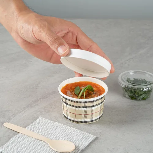 Vista 5 de Restaurantware Coppetta - Vasos de postre de 3 onzas, 50 tazas desechables para helado, tapas se venden por separado, cuencos de papel a cuadros