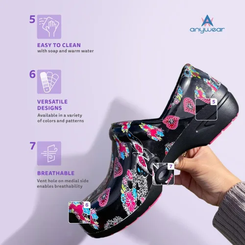 Vista 7 de Anywear SR Angel - Zuecos de enfermería, zapatos de trabajo antideslizantes para mujeres y hombres, zapatos de lactancia acolchados antideslizantes