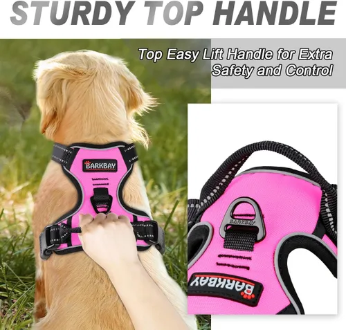 Vista 138 de BARKBAY - Arnés para perro sin tirones con clip frontal, material resistente y reflectante, asa de fácil control para pasear perros grandes