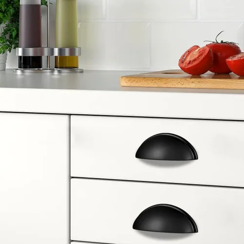 Vista 3 de Probrico Paquete de 5 tiradores para cajones de taza, color negro mate, manijas de gabinete para recipientes, manija de tocador de baño Blak de 3
