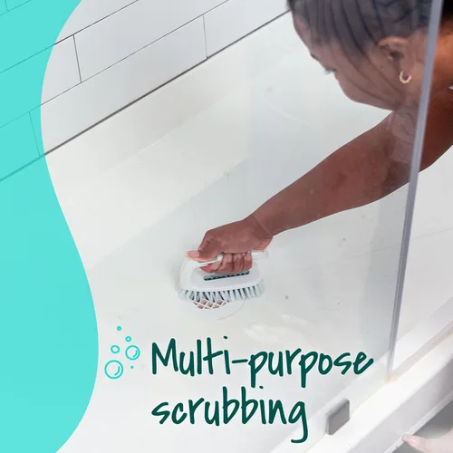 Vista 5 de Scotch-Brite Cepillo multiusos: cerdas duraderas para suelos de azulejos, paredes, puertas de ducha, bañeras y accesorios de baño, mango ergonómico
