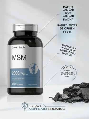 Vista 5 de Horbäach MSM Metilsulfonilmetano 2000mg 250 Cápsulas Suplemento sin OMG y sin gluten