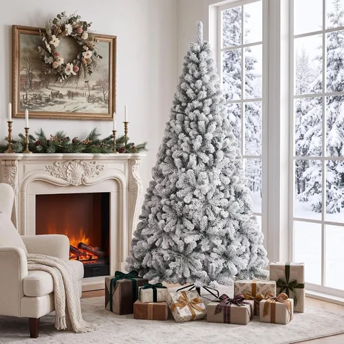Vista 11 de POWERSTONE Árbol de Navidad artificial, flocado de nieve sin iluminación