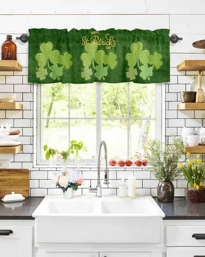 Vista 43 de Cortinas de cocina de Navidad, cenefa semitransparente ajustable con lazo, muñeco de nieve, copo de nieve, bolsillo para barra, tratamiento