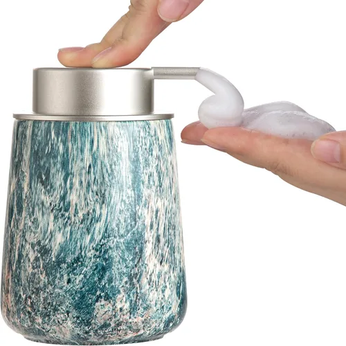 Vista 8 de Enra Dispensador de jabón espumoso de cerámica, dispensador de jabón de espuma de mármol de 12 onzas, dispensador de jabón de manos recargable