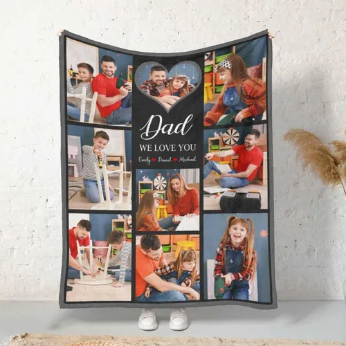 Vista 41 de InterestPrint Manta personalizada para papá de parte de hija e hijo, manta de cama personalizada con el texto "Best Dad Ever" con Love You Daddy, 7