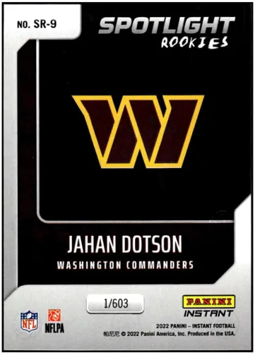 Vista 2 de JAHAN DOTSON RC 2022 Panini Instant Spotlight ROOKIE /603#BW9 Commanders NM+-MT+ NFL Football