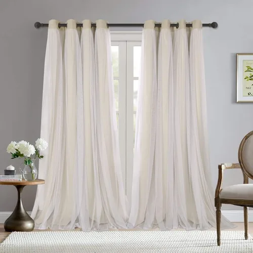 Vista 13 de BONZER Cortinas opacas con superposición transparente, mezcla y combina paneles de ventana de doble capa con aislamiento térmico para sala de estar