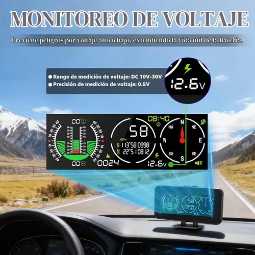 Vista 3 de MR CARTOOL Velocímetro GPS M60 para coche, inclinómetro digital con brújula