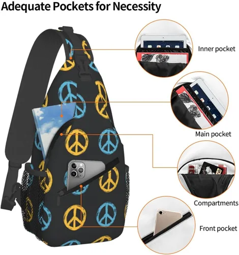 Vista 4 de Small Crossbody Bags for Women Men - Vintage Peace Symbol Print Adjustable Shoulder Bag Fanny Packs Belt Sling Bag Crossbody Purses Backpack for