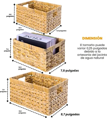 Vista 2 de M4DECOR Juego de 6 cestas de almacenamiento de mimbre, cestas de almacenamiento de jacinto de agua, cestas de almacenamiento de mimbre para estantes