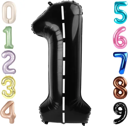 Vista 421 de Globos con números de 40 pulgadas, color negro, para decoraciones de cumpleaños de 10 a 100 años Jumbo 40In & Vibrant Color, With Hanging Holes